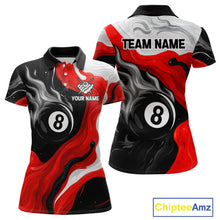 Load image into Gallery viewer, Personalized Black, Red And White 8 Ball Flame Billiard Shirt For Women Custom Pool Team Jerseys TDM4188