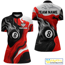 Load image into Gallery viewer, Personalized Black, Red And White 8 Ball Flame Billiard Shirt For Women Custom Pool Team Jerseys TDM4188