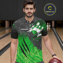 Load image into Gallery viewer, Personalized black and green eagle bowling team jersey quarter zip shirt for men featuring detailed eagle artwork, premium custom bowling league apparel for league competition and tournament play.
