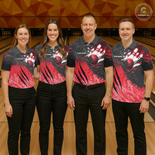 Load image into Gallery viewer, Bowling team wearing matching personalized black and red eagle bowling team jerseys featuring premium eagle graphics, front view.