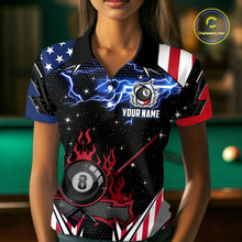 Load image into Gallery viewer, 8 Ball Pool Billiard Jersey Custom Lightning American Flag Women Billiard Shirts, 8 Ball Team Shirts TDM4579