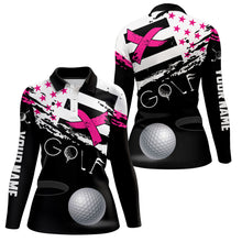 Load image into Gallery viewer, Breast Cancer Awareness American Flag Pink Ribbon Custom Womens Golf Polo Shirts Patriotic Golf Tops TDM2494