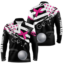 Load image into Gallery viewer, Breast Cancer Awareness American Flag Pink Ribbon Custom Mens Golf Polo Shirts Patriotic Golf Tops TDM2494