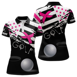 Breast Cancer Awareness American Flag Pink Ribbon Custom Womens Golf Polo Shirts Patriotic Golf Tops TDM2494