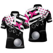 Load image into Gallery viewer, Breast Cancer Awareness American Flag Pink Ribbon Custom Mens Golf Polo Shirts Patriotic Golf Tops TDM2494