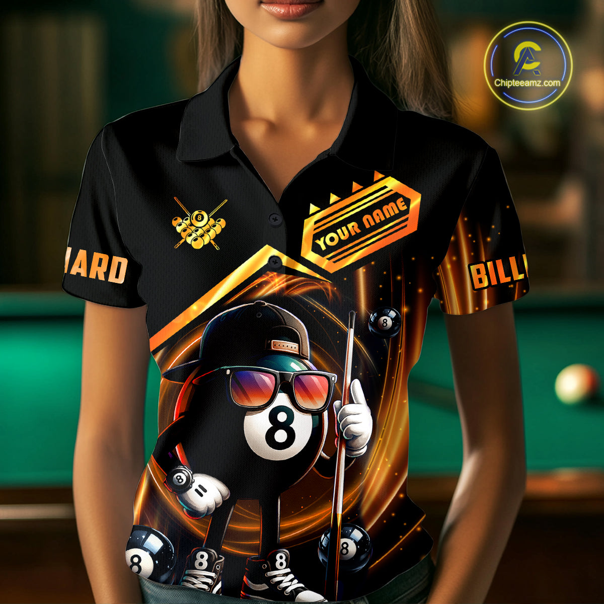 Orange Funny 8 Ball Billiard Shirt For Women Custom Pool Team Shirt, Billiard Jersey Polo & 1/4 Zip TDM5206