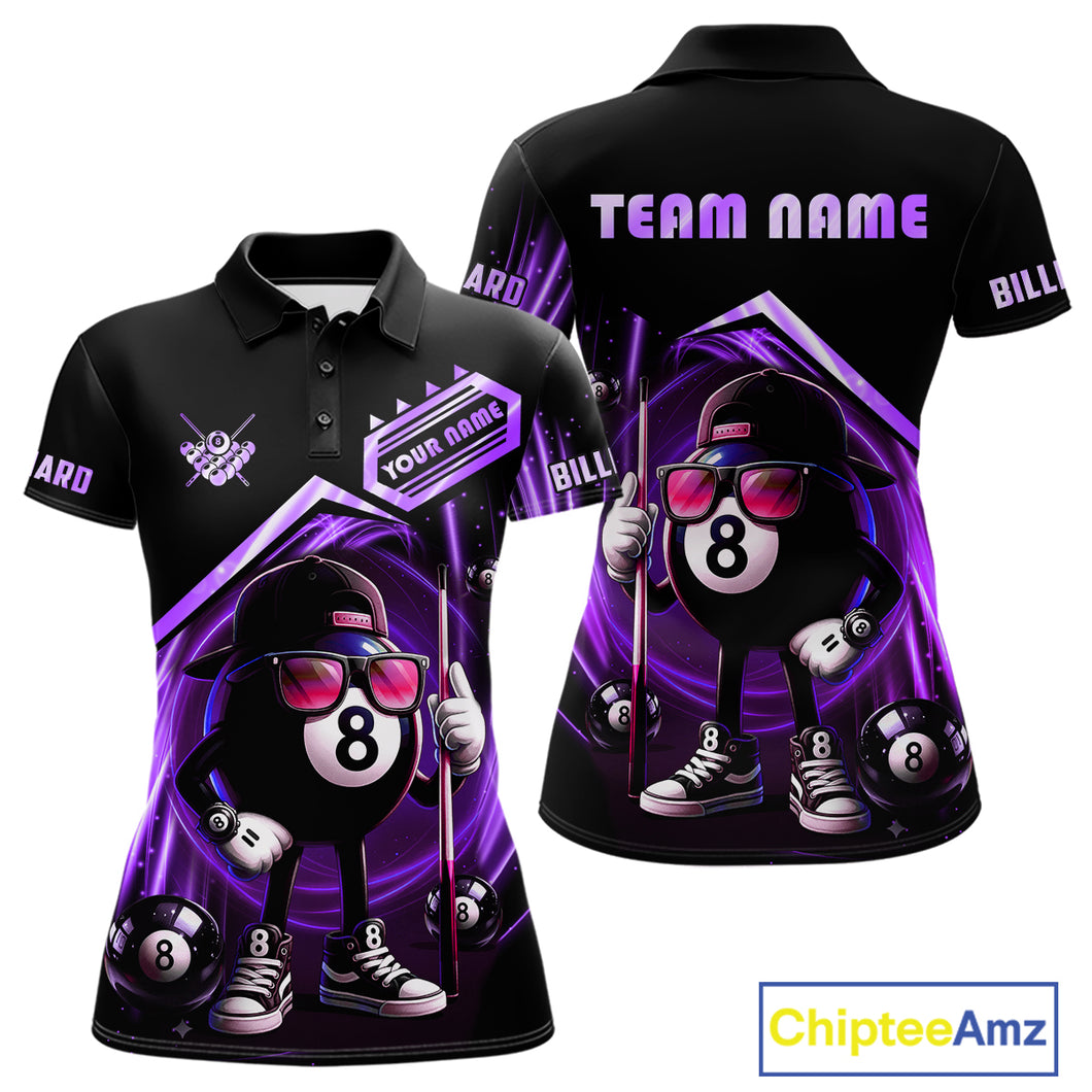 Purple Funny 8 Ball Billiard Shirt For Women Custom Pool Team Shirt, Billiard Jersey Polo & 1/4 Zip TDM5207