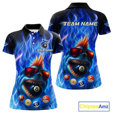 Load image into Gallery viewer, Personalized Blue Funny Shark Flame Women&#39;s Billiards Shirts Custom 8 Ball Billiard Team Jersey TDM5214