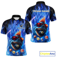 Load image into Gallery viewer, Personalized Blue Funny Shark Flame Men&#39;s Billiards Shirts Custom 8 Ball Billiard Team Jersey TDM5214