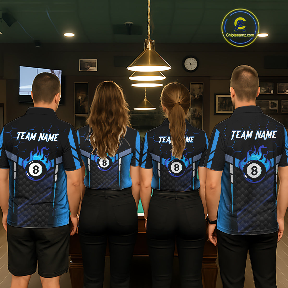 Personalized Blue 8 Ball Flame Billiard Polo & Quarter Zip For Men, 8 Ball Pool Team Jersey TDM5731