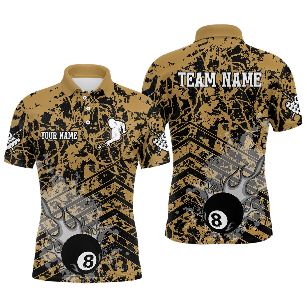 Personalized Flame 8 Ball Custom Yellow Camo Abstract Billiard Shirt For Men, Pool Billiard Jerseys TDM2987