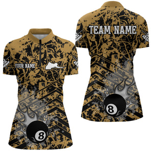 Personalized Flame 8 Ball Custom Yellow Camo Abstract Billiard Shirt For Women, Pool Billiard Jerseys TDM2987