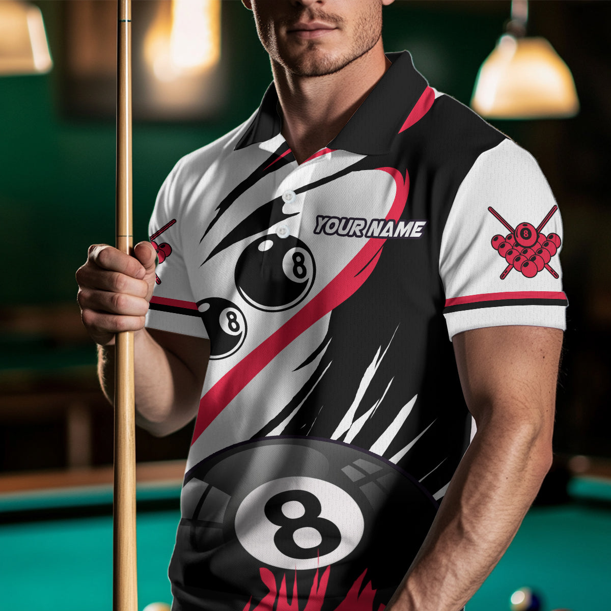 Personalized Billiard 8 Ball & 9 Ball Pool Shirts For Men Custom Billiard Team Jerseys | Red TDM3431