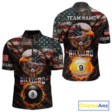 Load image into Gallery viewer, American Flag 8 Ball &amp; 9 Ball Fire Custom Eagle Billiard Shirt For Men, Patriotic Pool Team Jersey TDM5932