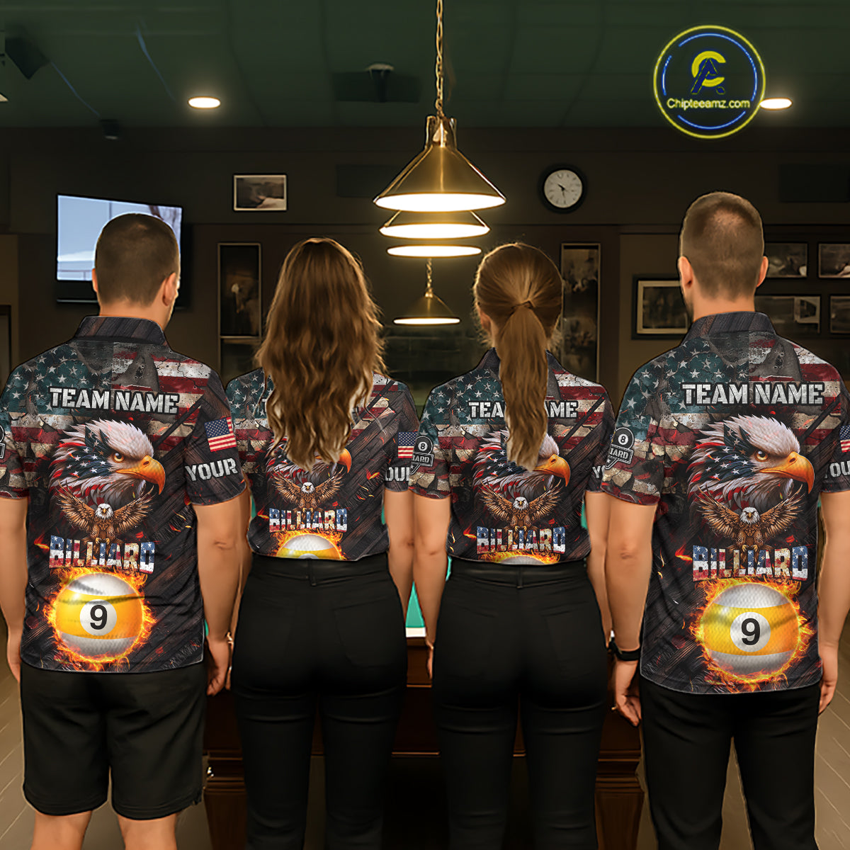 American Flag 8 Ball & 9 Ball Fire Custom Eagle Billiard Shirt For Men, Patriotic Pool Team Jersey TDM5932