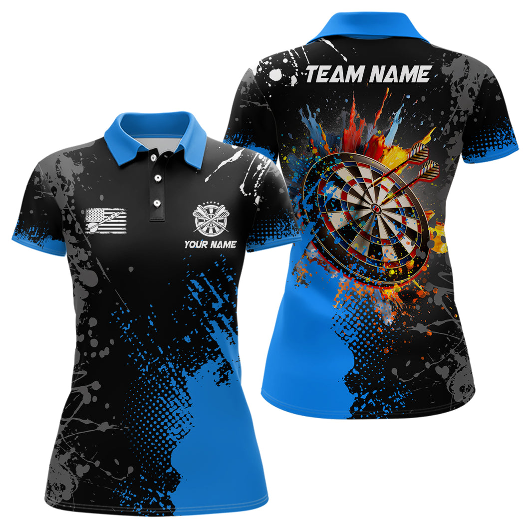 Personalized Paint Blue 3D Dartboard Women Darts Polo Shirts Custom Dart Jerseys Attire For Team TDM1248