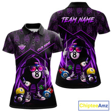 Load image into Gallery viewer, Purple Funny 8 Ball Pool Billiard Shirt For Women Custom Flame Billiard Team Jersey Polo &amp; 1/4 Zip TDM6348
