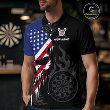 Load image into Gallery viewer, Grunge American Flag Skull Darts Shirt For Men Custom Patriotic Darts Team Jerseys Polo &amp; 1/4 Zip TDM4197