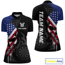 Load image into Gallery viewer, Grunge American Flag Skull Darts Shirt For Women Custom Patriotic Darts Team Jerseys Polo &amp; 1/4 Zip TDM4197