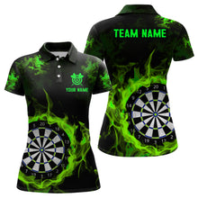Load image into Gallery viewer, Fire Flame Green Dartboard Women Dart Polo/ Quarter-Zip Shirt Custom Dart Shirts For Team Dart Jersey TDM2030