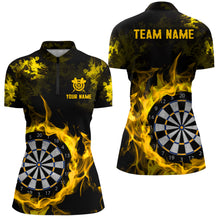 Load image into Gallery viewer, Fire Flame Yellow Dartboard Women Dart Polo/ Quarter-Zip Shirt Custom Dart Shirt For Team Dart Jersey TDM2031