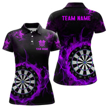 Load image into Gallery viewer, Fire Flame Purple Dartboard Women Dart Polo/ Quarter-Zip Shirt Custom Dart Shirt For Team Dart Jersey TDM2032