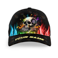 Load image into Gallery viewer, Personalized Funny 3D Skull Baseball Darts Caps Custom Name Colorful Fire Darts Hat Gifts TDM2241