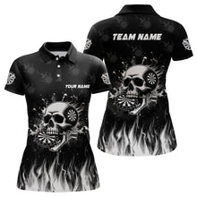 Load image into Gallery viewer, Funny Skull Fire Black Darts Polo And Quarter-Zip Shirts For Women Custom Darts Team Jerseys TDM2242