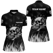 Load image into Gallery viewer, Funny Skull Fire Black Darts Polo And Quarter-Zip Shirts For Women Custom Darts Team Jerseys TDM2242