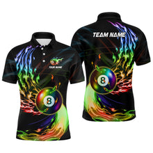 Load image into Gallery viewer, Personalized 8 Ball Pool Rainbow Fire Flame Billiard Shirts For Men, Colorful Billiard Jerseys TDM3240