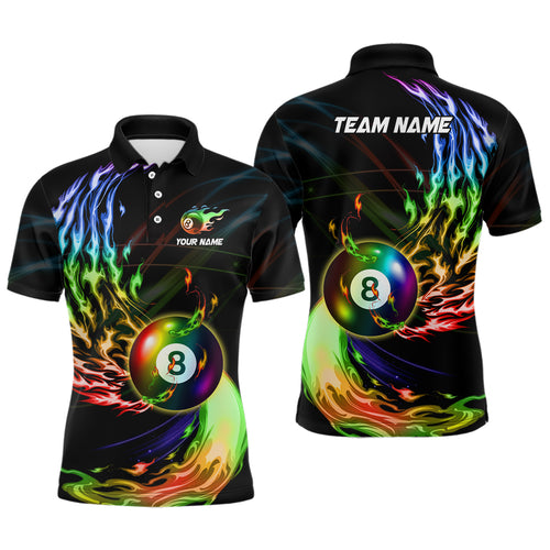 Personalized 8 Ball Pool Rainbow Fire Flame Billiard Shirts For Men, Colorful Billiard Jerseys TDM3240