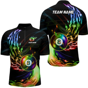 Personalized 8 Ball Pool Rainbow Fire Flame Billiard Shirts For Men, Colorful Billiard Jerseys TDM3240