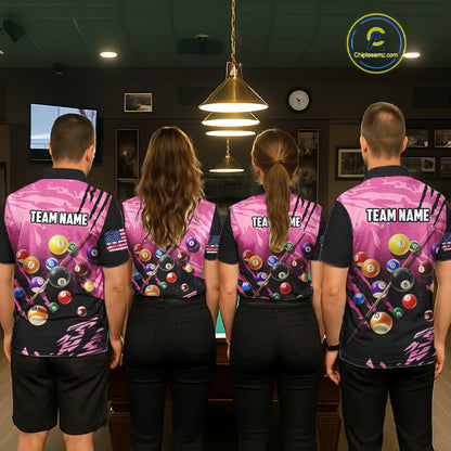 Personalized Pink Black Billiard Shirt For Men Custom 8 Ball Pool Billiard Jersey Polo & 1/4 Zip TDM5472