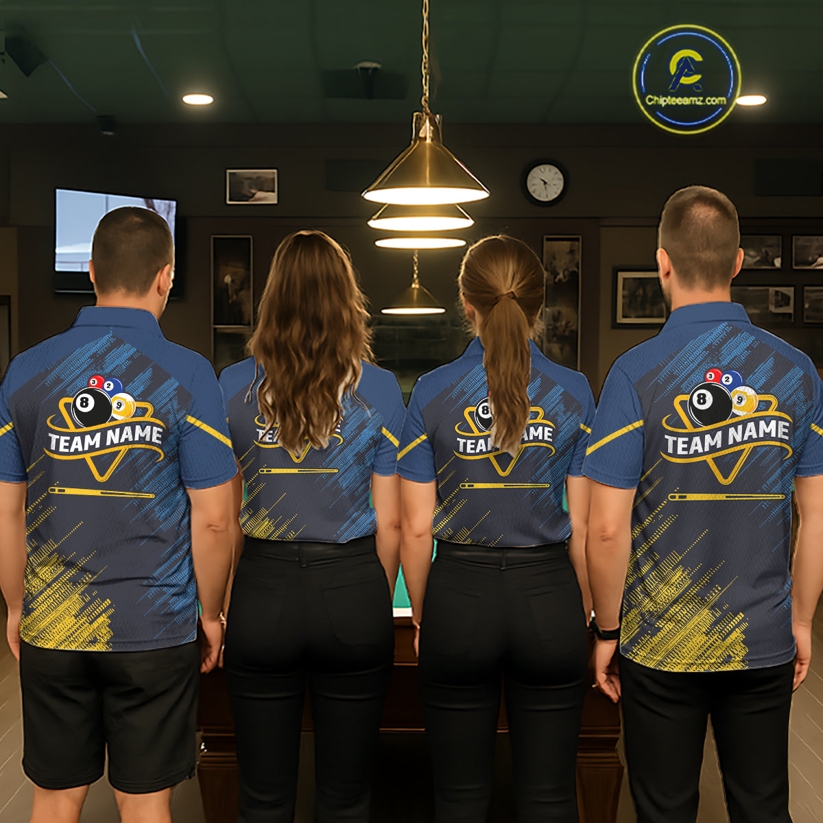 Personalized Blue Yellow 8 Ball & 9 Ball Pool Polo & 1/4 Zip For Women Custom Team Billiard Jersey TDM5745