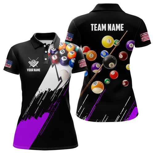 Personalized Black Purple 3D Pool Balls Billiard Shirts For Women Custom Team 8 Ball Billiard Jerseys TDM3576