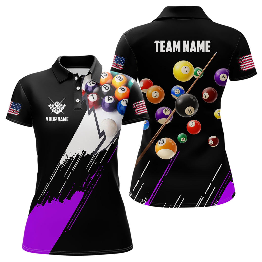 Personalized Black Purple 3D Pool Balls Billiard Shirts For Women Custom Team 8 Ball Billiard Jerseys TDM3576