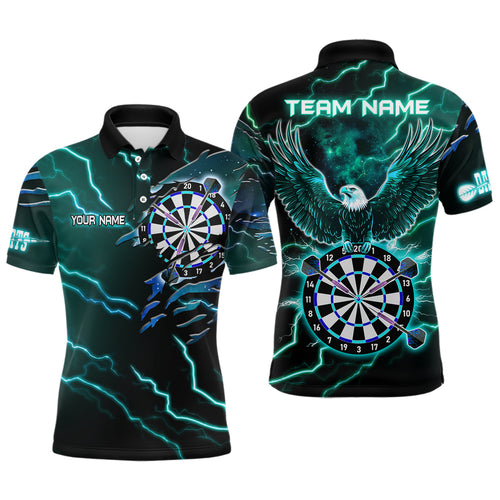Personalized Thunder Lightning Eagle Turquoise Darts Shirt Polo & Quarter Zip For Men Dart Jerseys TDM3579
