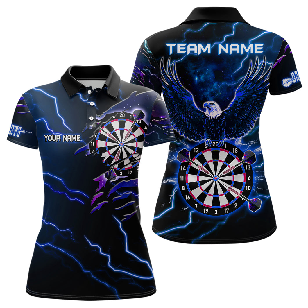 Personalized Thunder Lightning Eagle Blue Darts Shirt Polo & Quarter Zip For Women Dart Team Jersey TDM3580