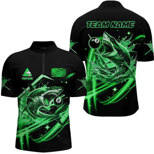 Green 8 Ball Pool Billiard Shark Polo & Quarter Zip For Men Custom Team League Billiard Jersey TDM3732