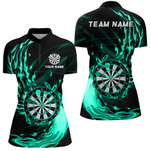 Load image into Gallery viewer, Turquoise Fire Flame Dartboard Darts Polo &amp; Quarter Zip Custom Dart Shirts For Women Dart Jerseys TDM3739