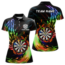 Load image into Gallery viewer, Rainbow Fire Flame Dartboard Darts Polo &amp; Quarter Zip Custom Dart Shirts For Women Dart Jerseys TDM3740