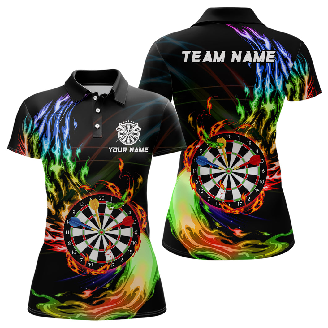 Rainbow Fire Flame Dartboard Darts Polo & Quarter Zip Custom Dart Shirts For Women Dart Jerseys TDM3740