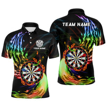 Load image into Gallery viewer, Rainbow Fire Flame Dartboard Darts Polo &amp; Quarter Zip Custom Dart Shirts For Men Dart Jerseys TDM3740