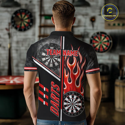 Black And Red Flaming Smoke Darts Shirt For Men Custom Darts Jersey Team Polo & 1/4 Zip TDM6095