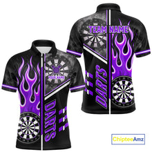Load image into Gallery viewer, Black And Purple Flaming Smoke Darts Shirt For Men Custom Darts Jersey Team Polo &amp; 1/4 Zip TDM6096