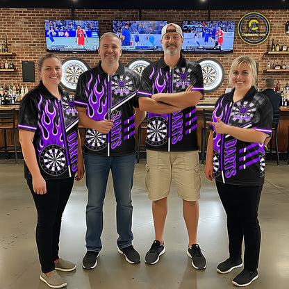 Black And Purple Flaming Smoke Darts Shirt For Men Custom Darts Jersey Team Polo & 1/4 Zip TDM6096