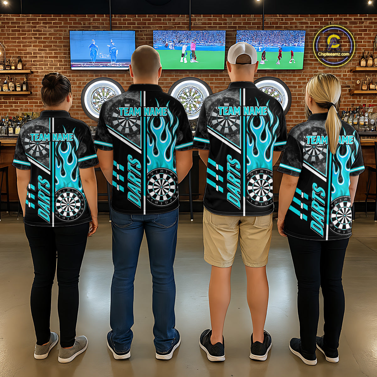 Black And Turquoise Flaming Smoke Darts Shirt For Men Custom Darts Jersey Team Polo & 1/4 Zip TDM6097