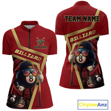 Load image into Gallery viewer, Red Funny 8 Ball Pool Billiard Shirt For Women Custom Gold Billiard Team Jersey Polo &amp; 1/4 Zip TDM6354
