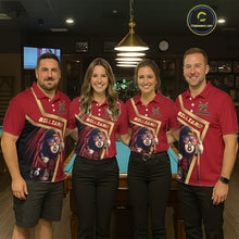 Load image into Gallery viewer, Red Funny 8 Ball Pool Billiard Shirt For Women Custom Gold Billiard Team Jersey Polo &amp; 1/4 Zip TDM6354