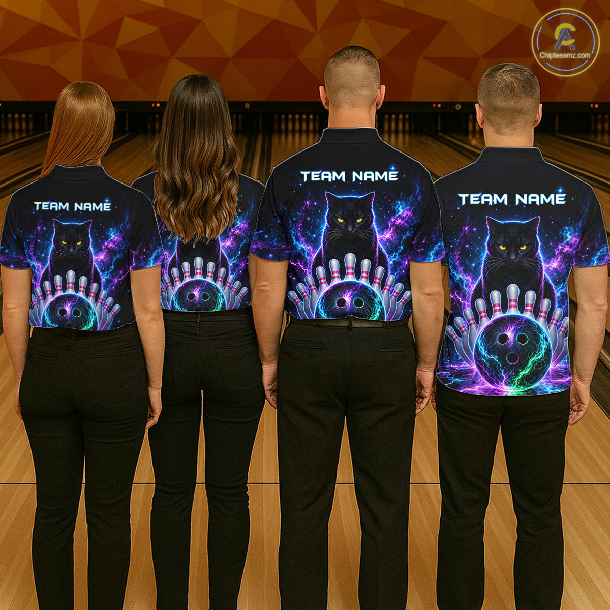 Neon Funny Cat Bowling Jersey Polo & 1/4 Zip For Women Custom Bowling Team Jersey, Bowling Gifts TDM6359